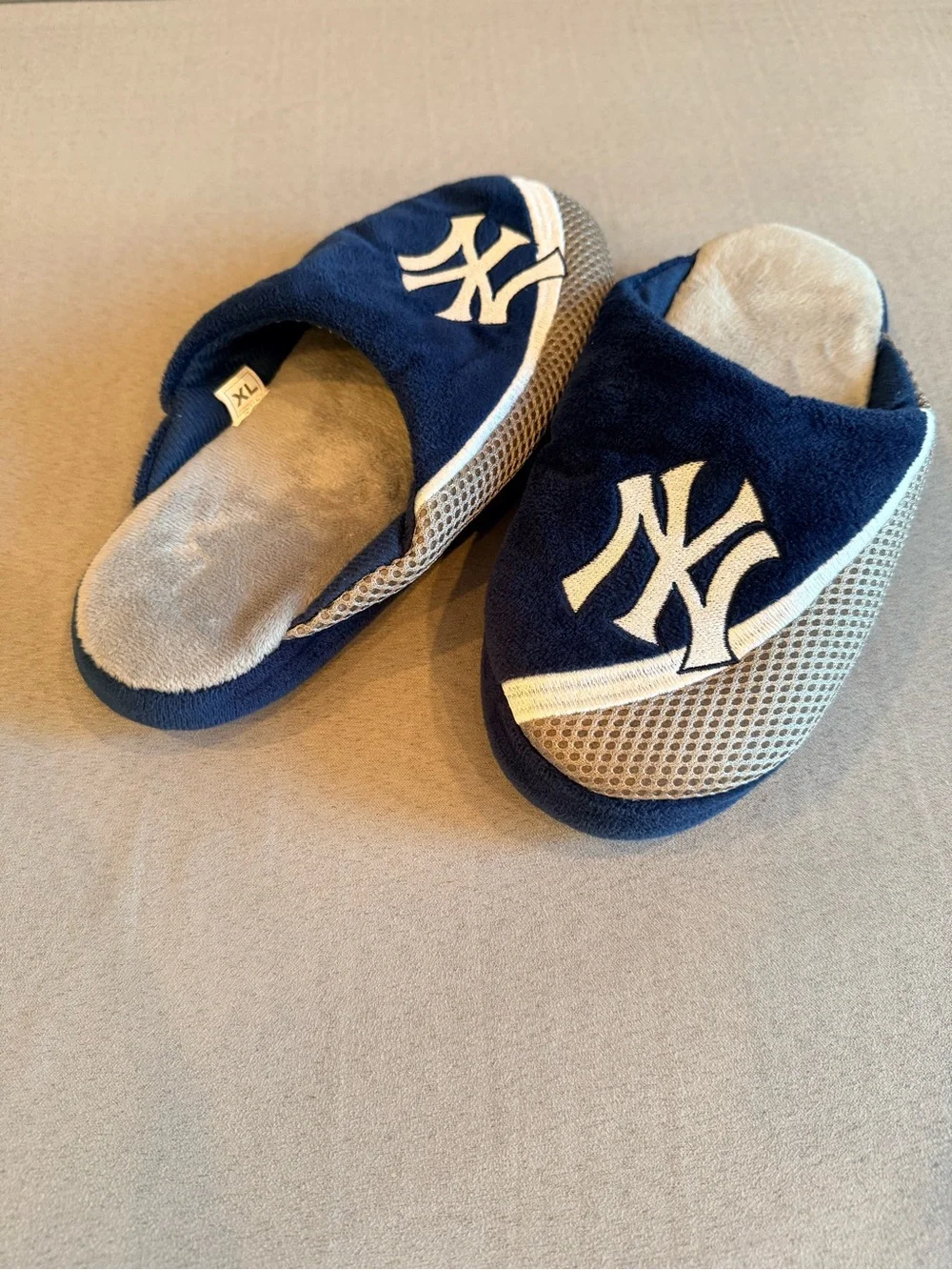 Plush Navy Kids Slip-On Slippers with White Logo
